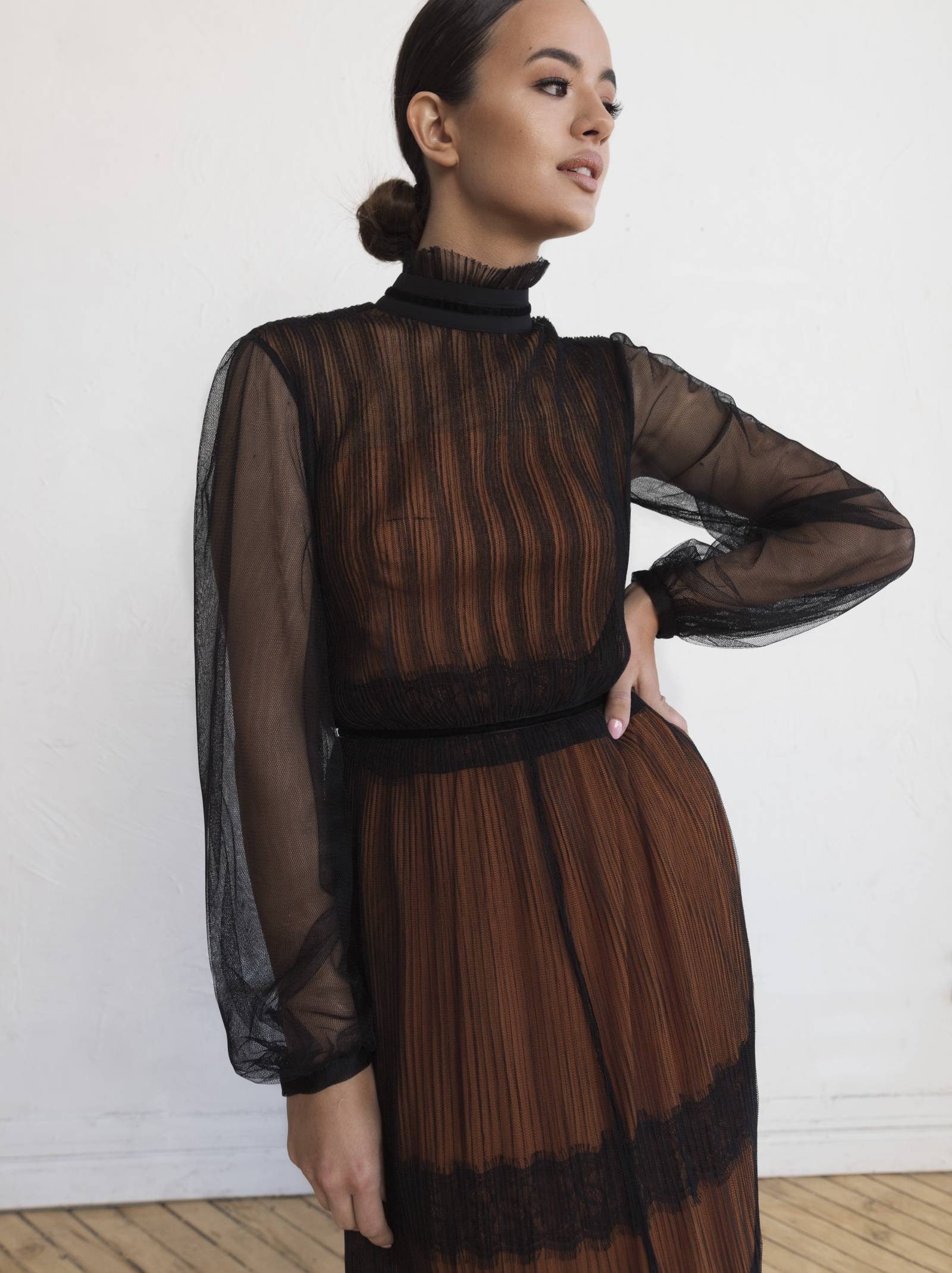Sheer Long Sleeve Natalie Dress Black SETAERASO Sheer Long Sleeve Natalie Dress Black SETAERASO